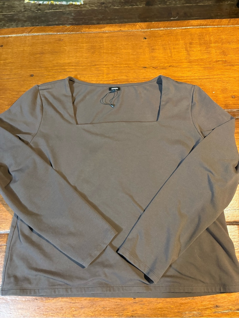 Express Square Neck Long Sleeve Top - Brown
